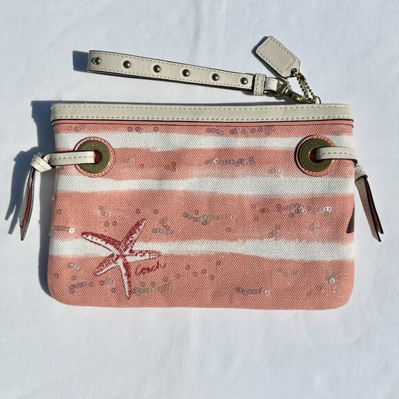 NWOT Coach Audrey Pink Coral Sequin Beaded Seashell Large Wristlet 47268 - Picture 7 of 8